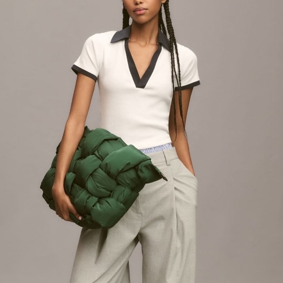 NWT Anthropologie Maeve Colorblock Ribbed Polo Shirt White Black Size M - Picture 5 of 11